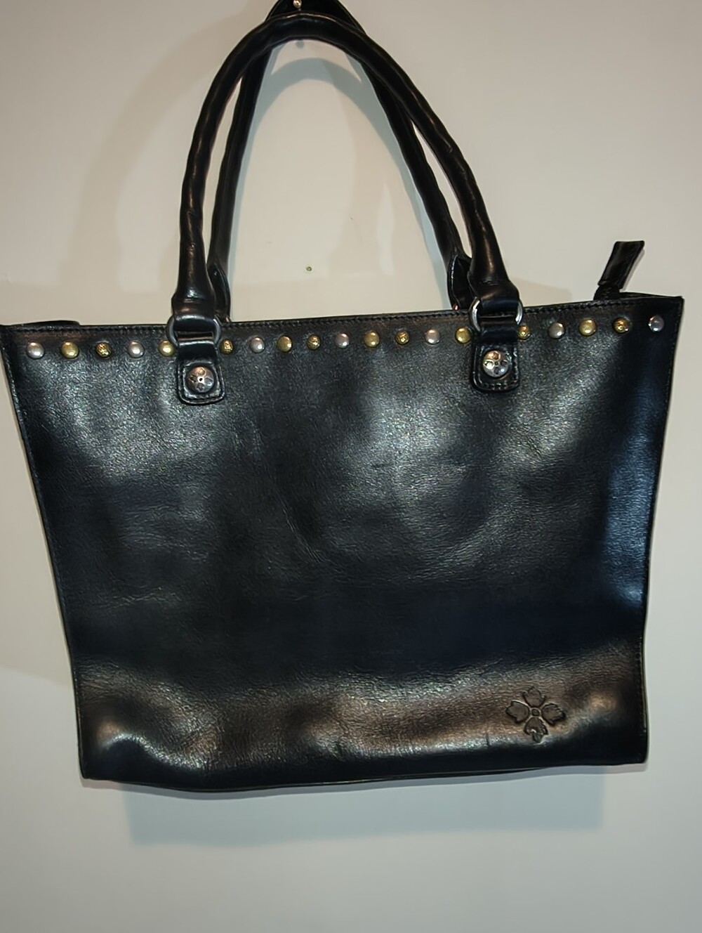 Patricia Nash Black Stud-Trim Leather Tote